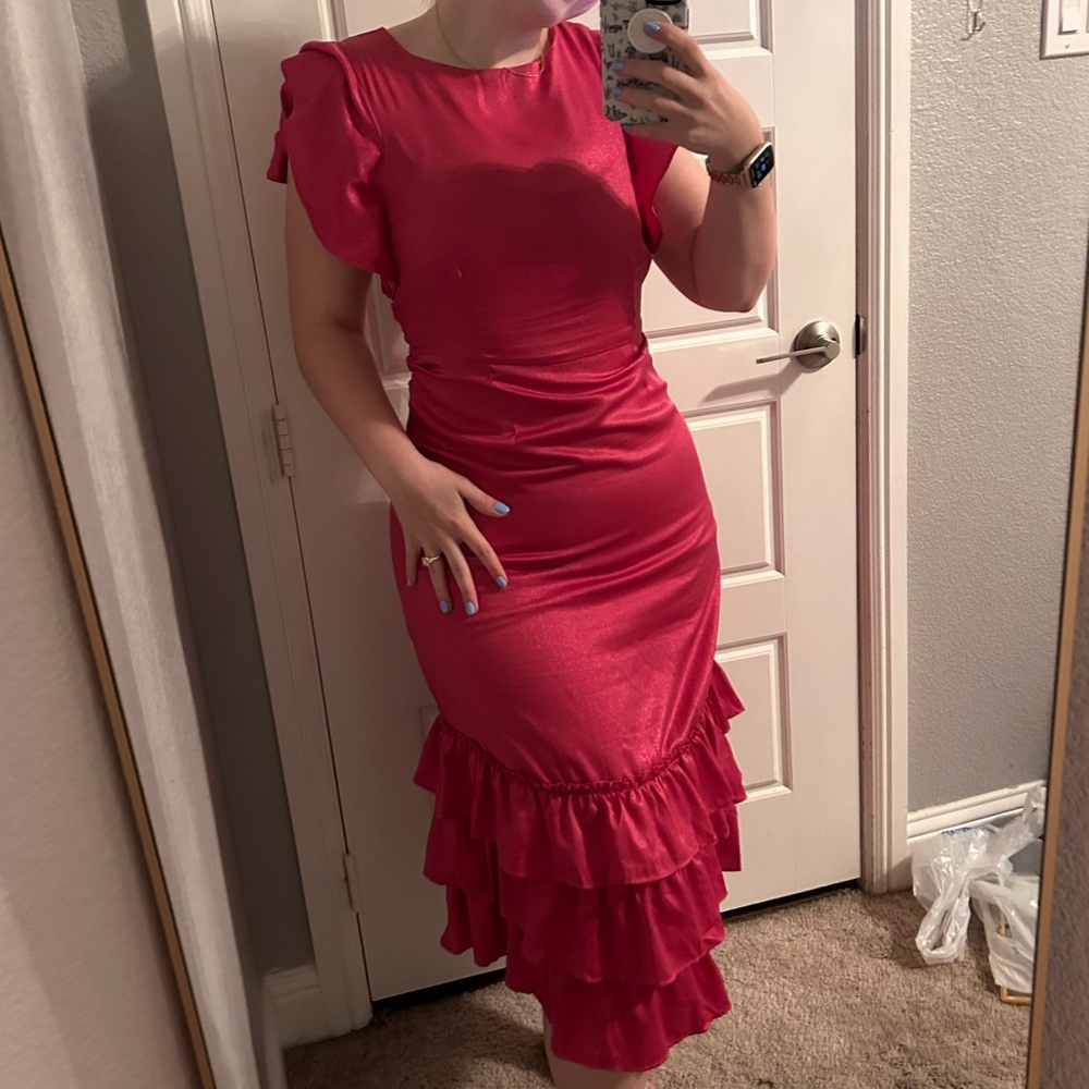 Rachel Parcell Fuchsia Ruffle Midi Dress